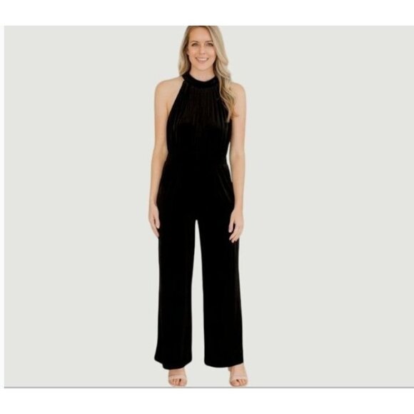 NEW A new Day Women's S Black Velvet Halter Wide Leg Jumpsuit High Neck 1663 - Picture 1 of 9